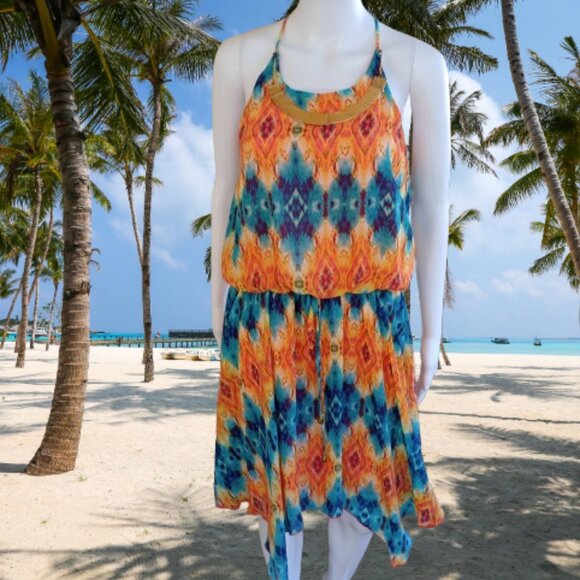 City Triangles Sleeveless Dress with Handkerchief Hem Sheer & Lined Size L - Picture 10 of 13